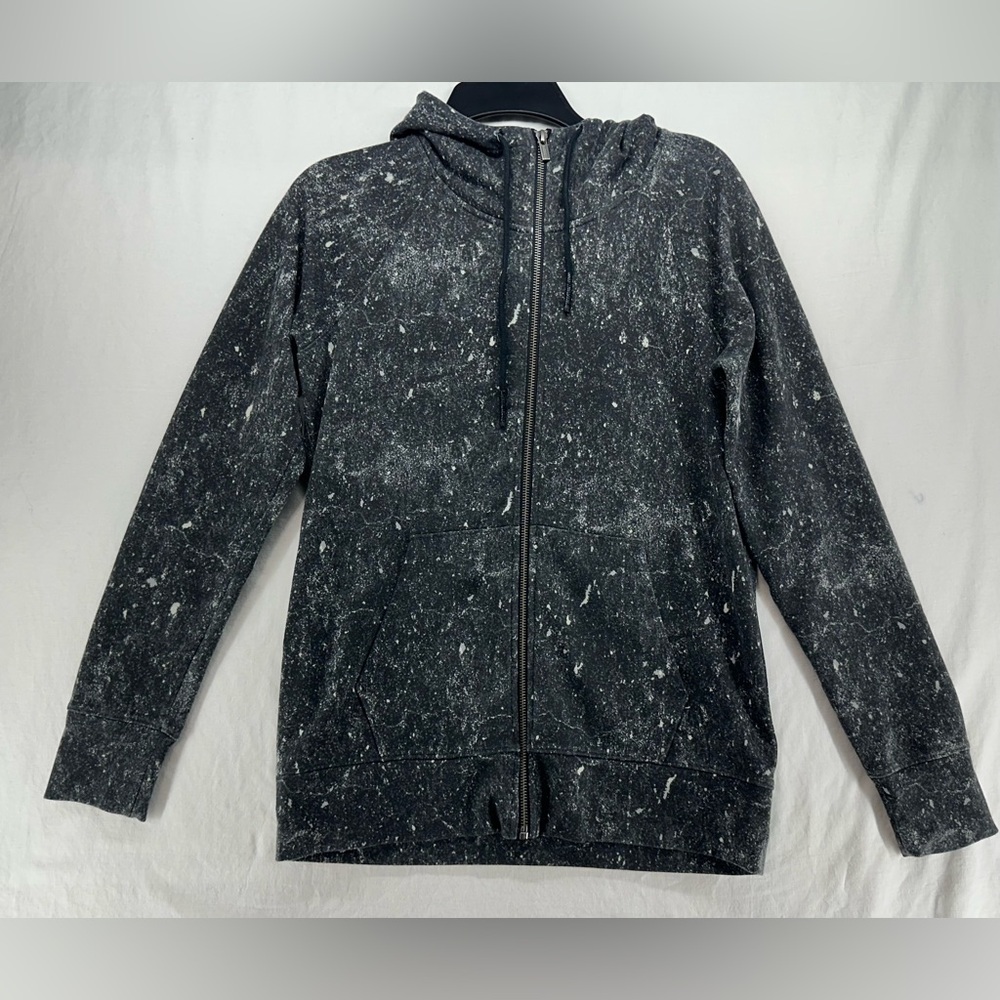 LUCY Women's Jacket Long Sleeve Full Zipper Hoodie Athletic‎ Black Acid Wash S